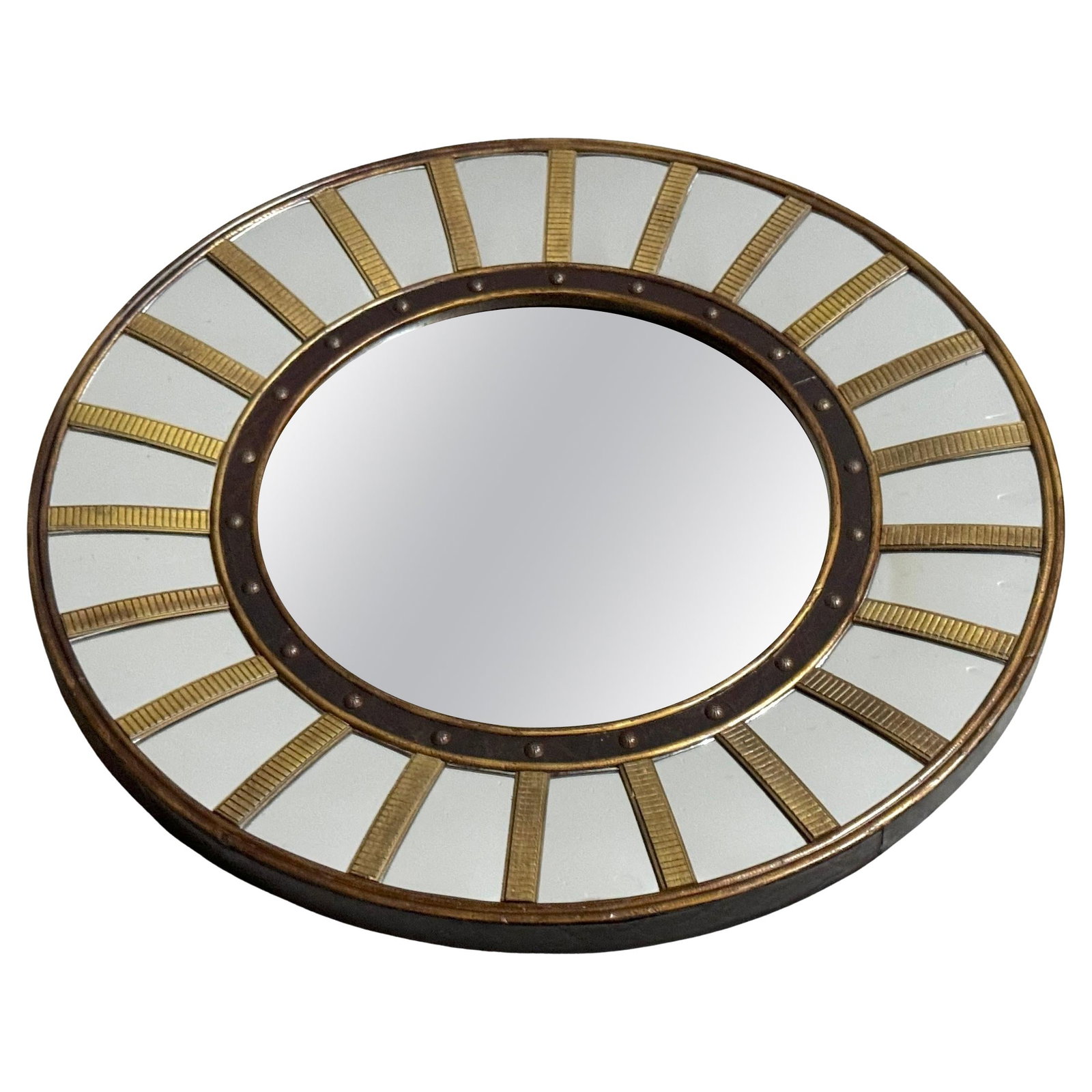 Regency Revival Circular Brass Lacquer Mirror 34.5 Inches England (1 of 13)
