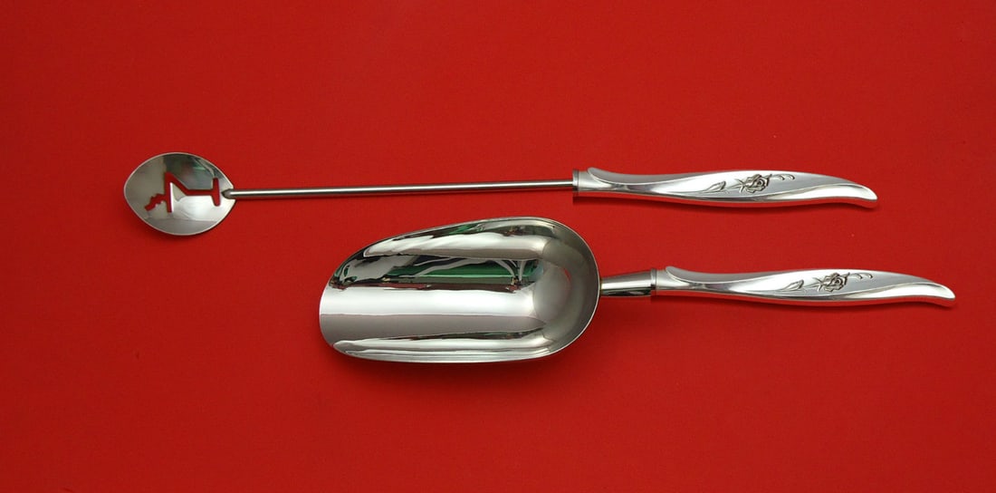 International Sterling Silver Rose Ballet 2pc Bar Set Martini Spoon Ice Scoop (1 of 1)