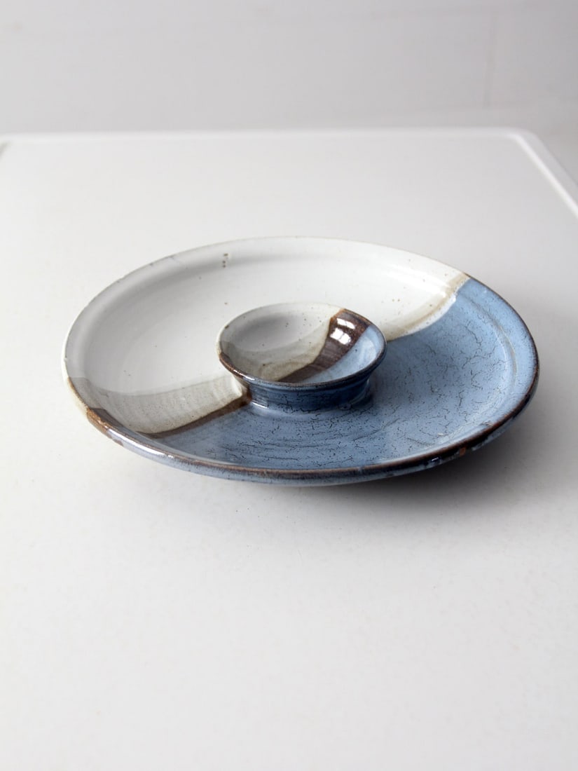 Handmade Vintage Studio Pottery Planter White Blue Glaze Signature (1 of 15)