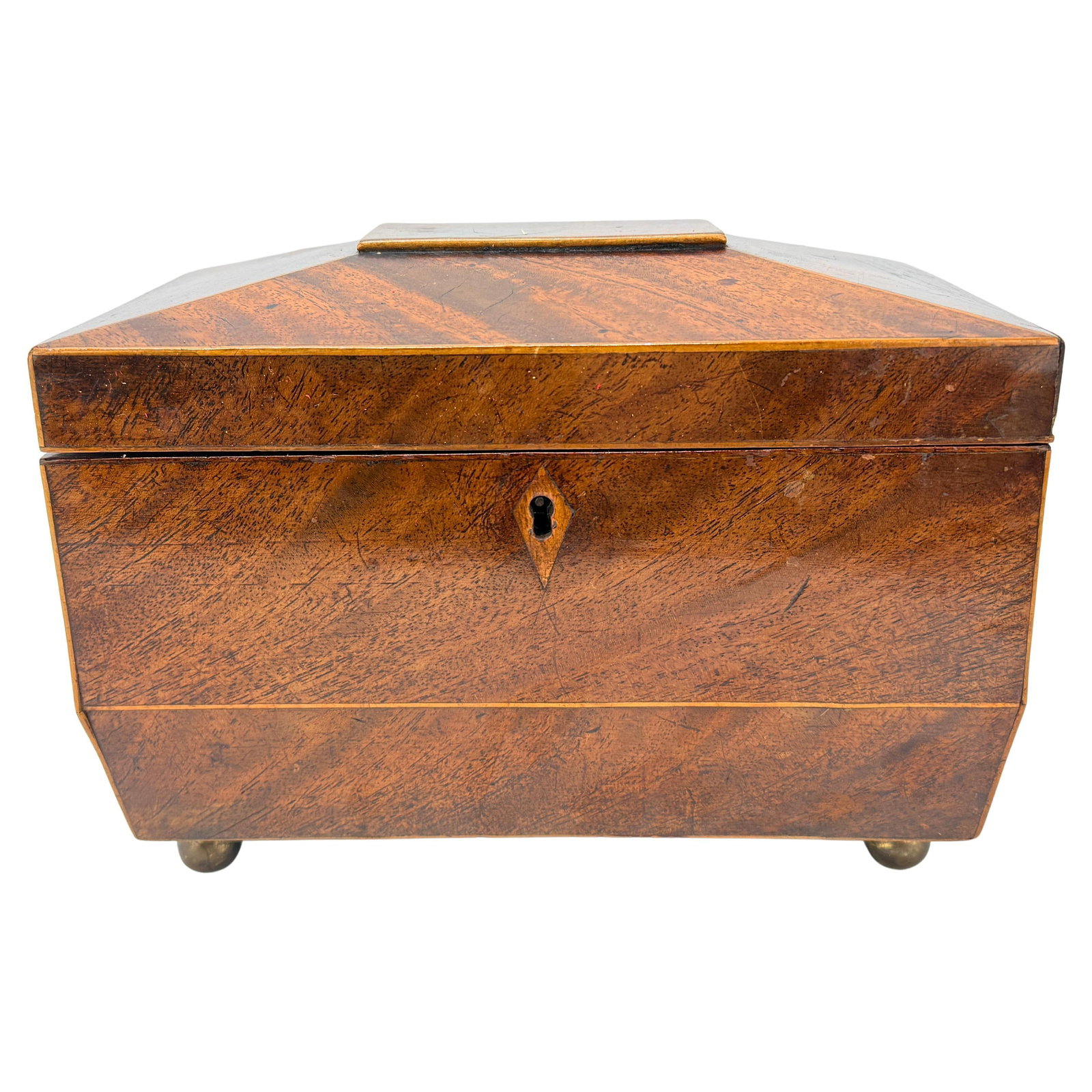 19th Century English Mahogany Brass Tea Caddy with Divided Interior (1 of 9)