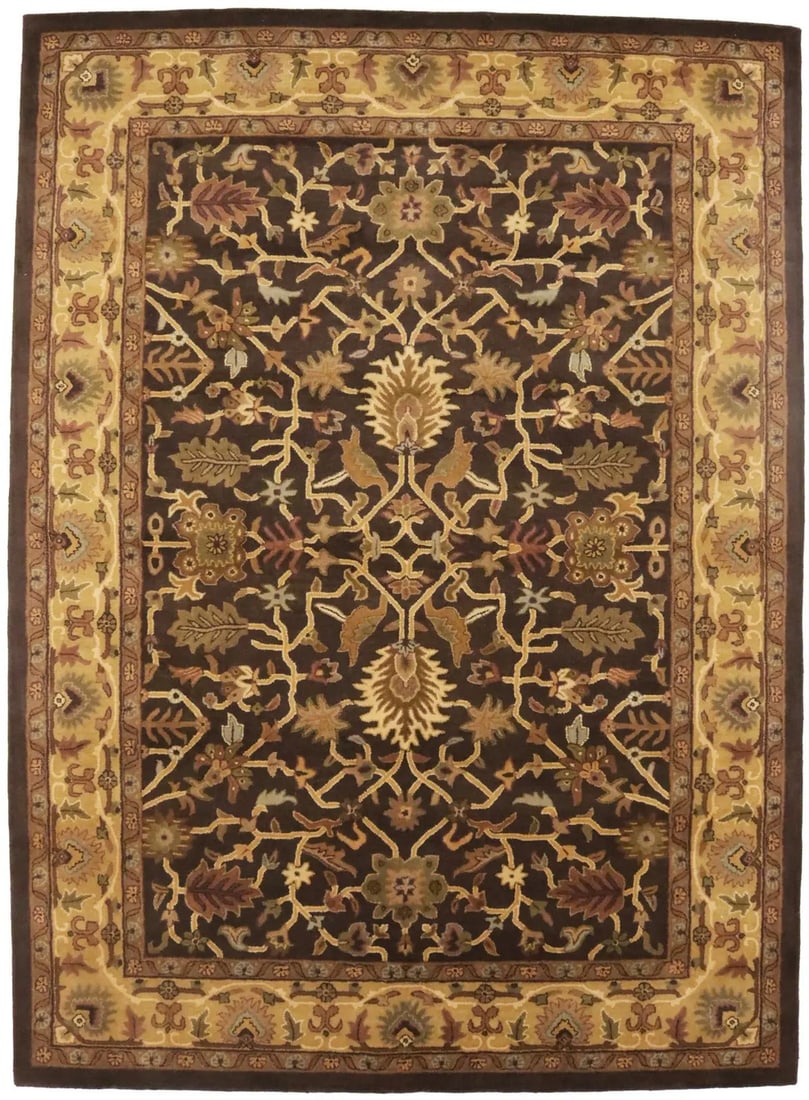 8x11 ft Hand-Tufted Wool Area Rug Dark Brown Modern Floral Pattern (1 of 16)