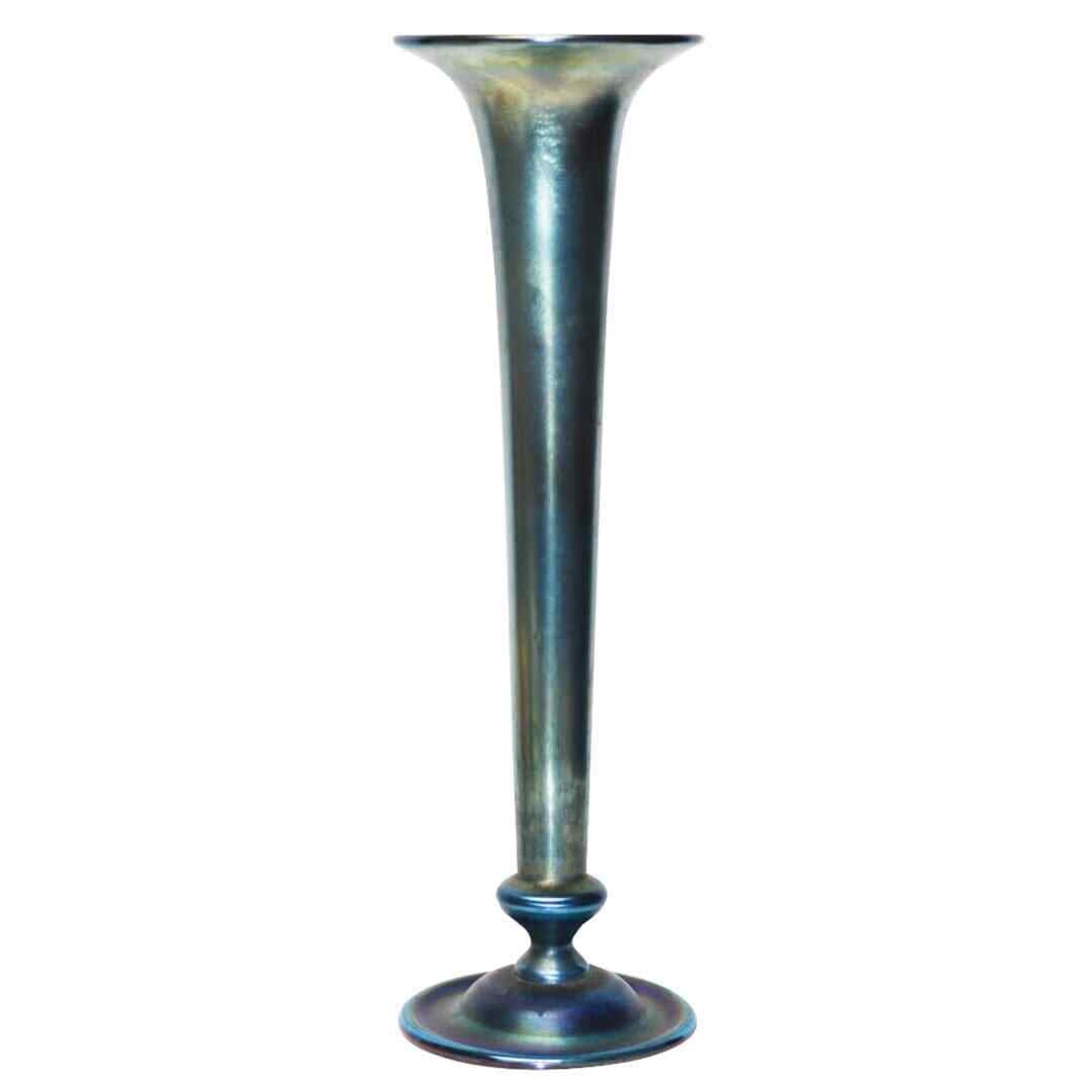 Vintage Tiffany Studios Blue Favrile Glass Vase 18 x 5.5 Art Glass (1 of 4)