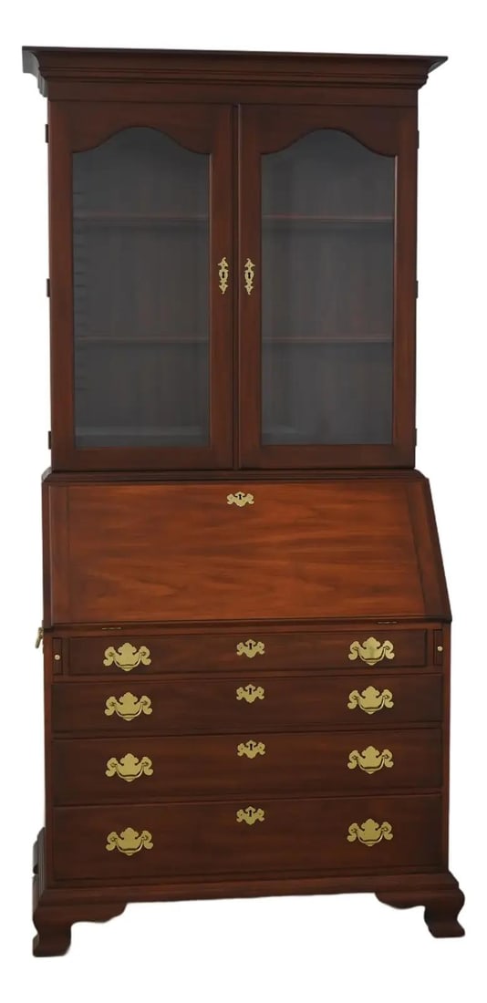 Cherry Wood Secretary Desk John Hancock Model with Beveled Glass and Brass Hardware (1 of 10)