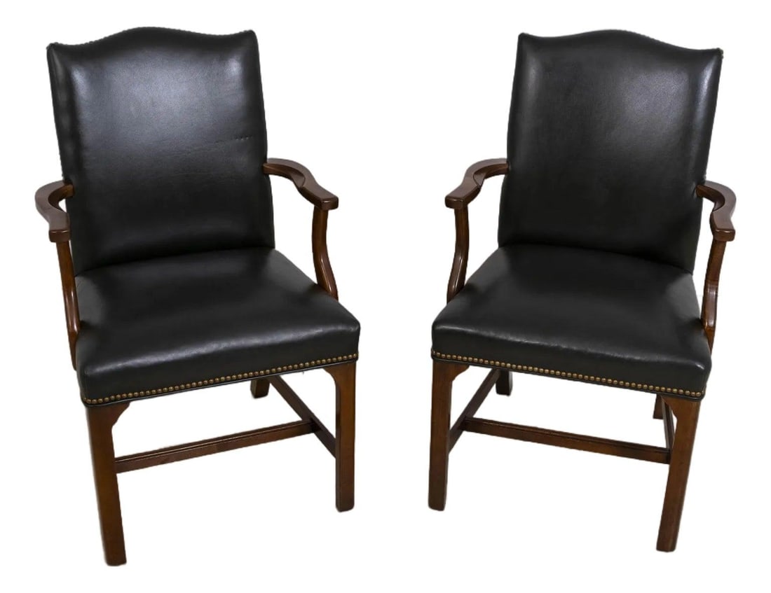 Southwood Chippendale Leather Armchairs Pair Mahogany Finish 18th Century Design (1 of 10)
