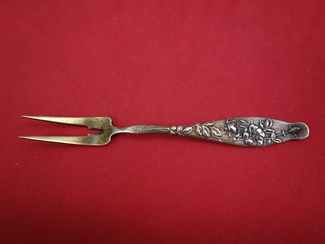 Tiffany & Co. Vine Sterling Silver Cherry Fork Gold Wash Wild Rose 3 5/8" (1 of 6)