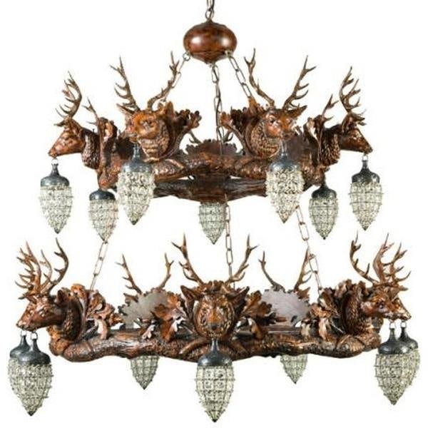 Lodge Style Stag Head Chandelier 14-Light Hand-Cast Resin (1 of 1)