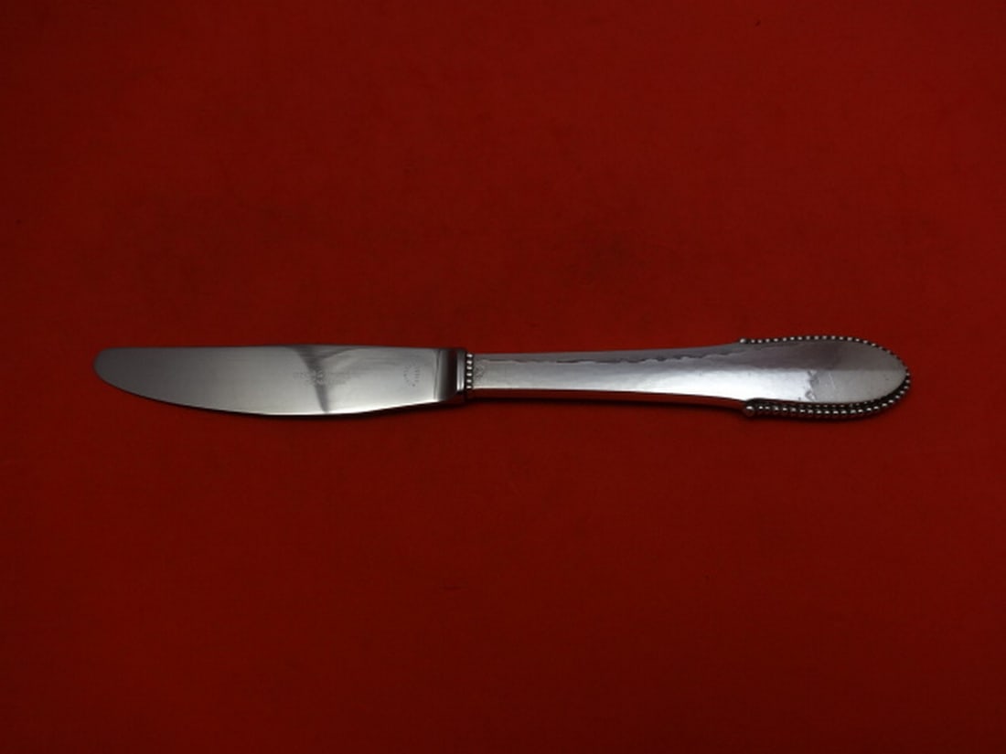 Georg Jensen Beaded Sterling Silver Dinner Knife Long Handle 8 5/8": Georg Jensen Beaded Sterling Silver Dinner Knife Long Handle 8 5/8" This exquisite dinner knife features a long hollow handle crafted from sterling silver, designed in the elegant Beaded pattern by Ge