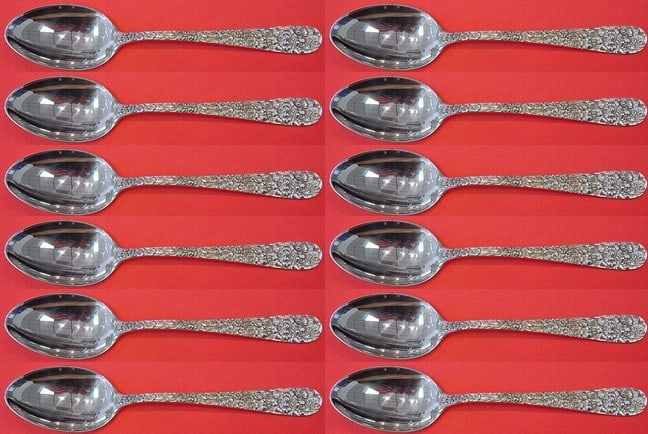 Stieff Rose Sterling Silver Teaspoon Set 12 Pieces 5 7/8 (1 of 3)