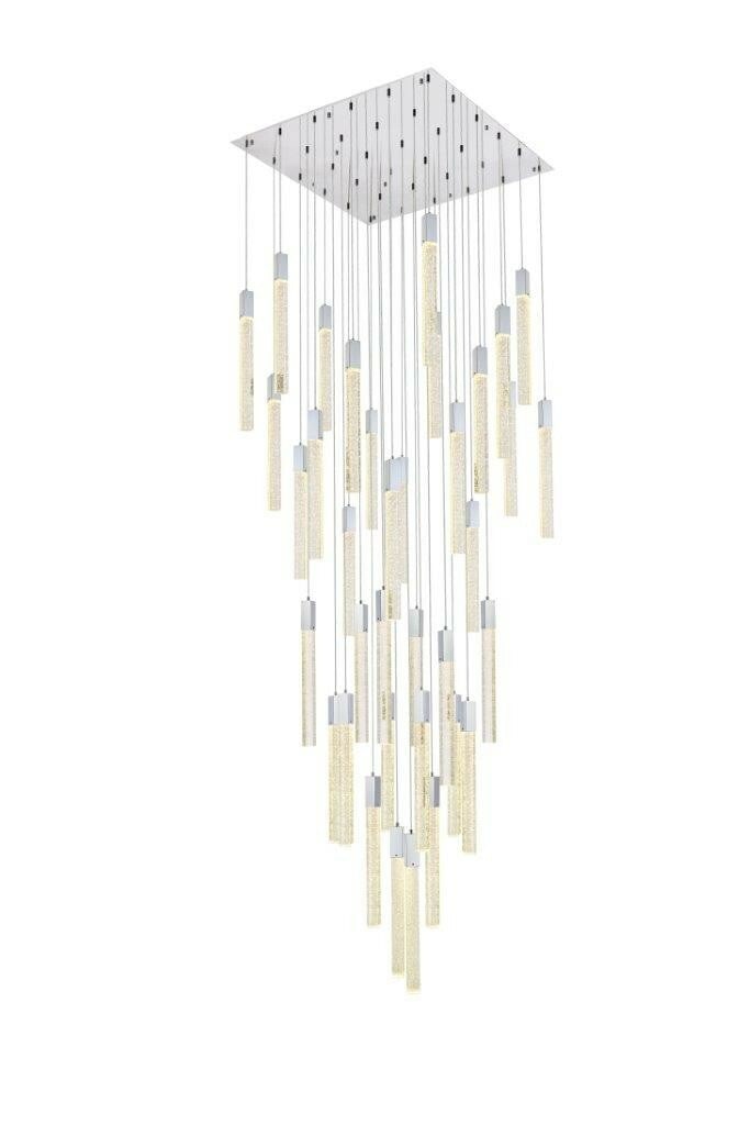 Weston Chrome Crystal 36-Light Modern Pendant Chandelier for Foyer or Dining: Weston Chrome Crystal 36-Light Modern Pendant Chandelier for Foyer or Dining This large crystal pendant chandelier features 36 dimmable lights and a high-quality chrome finish, offering a modern touch