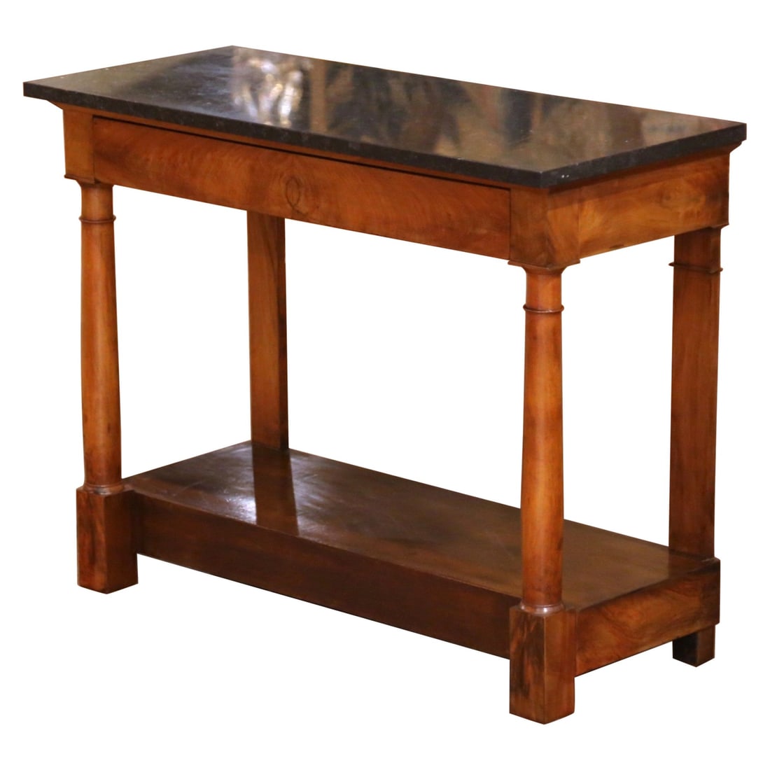 French Empire Walnut Console Table with Black Marble Top Circa 1830 (1 of 14)