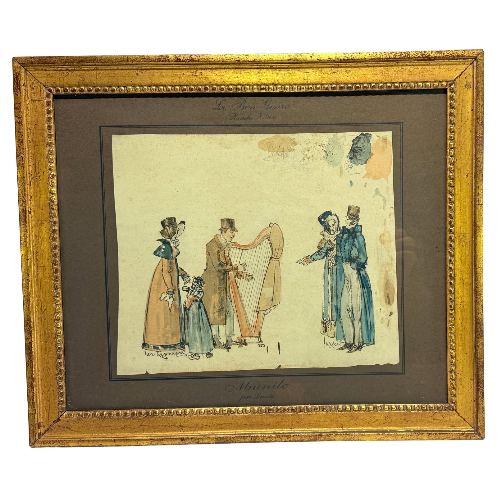 19th Century Watercolor Mounito by Louis-Marie Lante in Giltwood Frame (1 of 9)