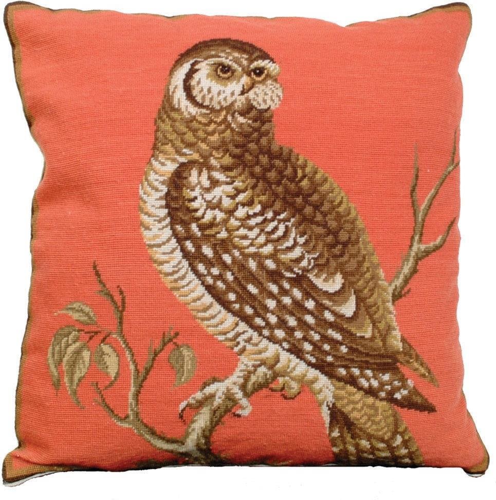 Williamsburg Style Wool Pillow Featuring Great Horned Owl Design 18x18 (1 of 2)