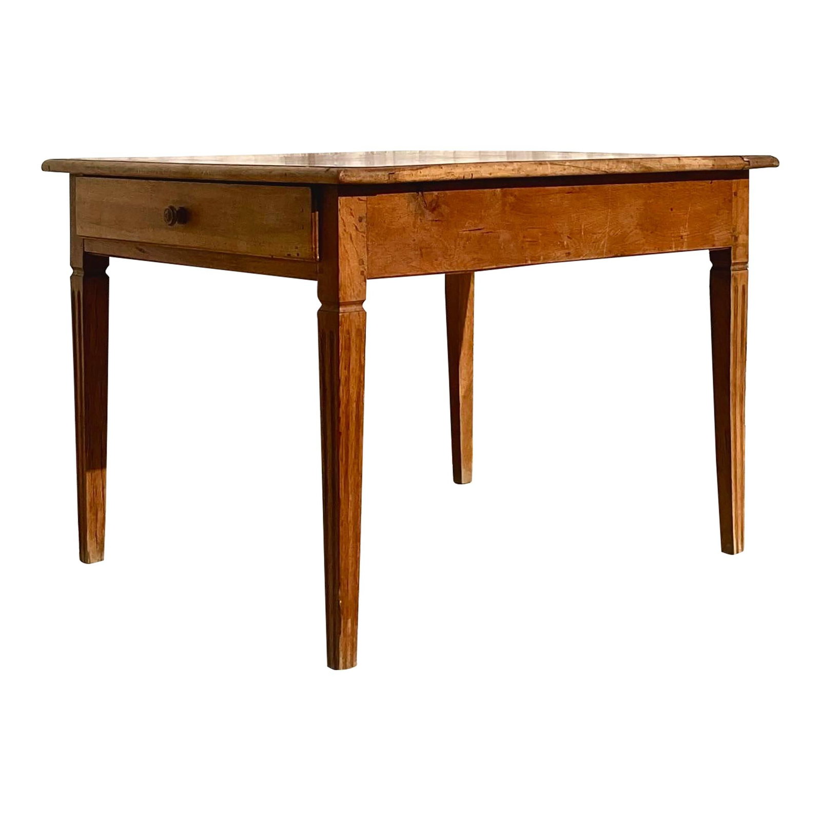 Vintage Boho Patinated Two Drawer Farm Table in Chocolate Wood (1 of 10)