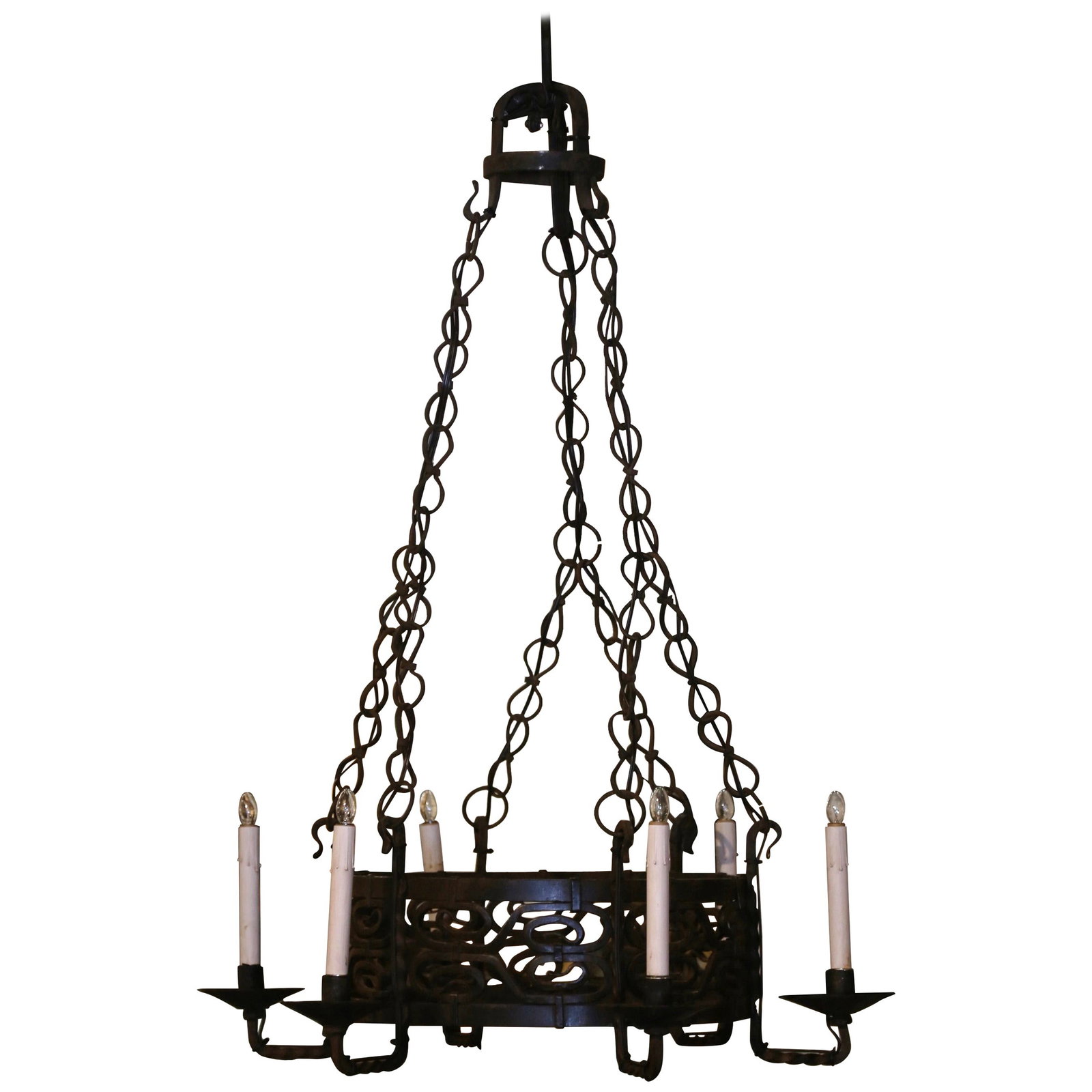 19th Century French Gothic Black Iron Six-Light Chandelier (1 of 10)