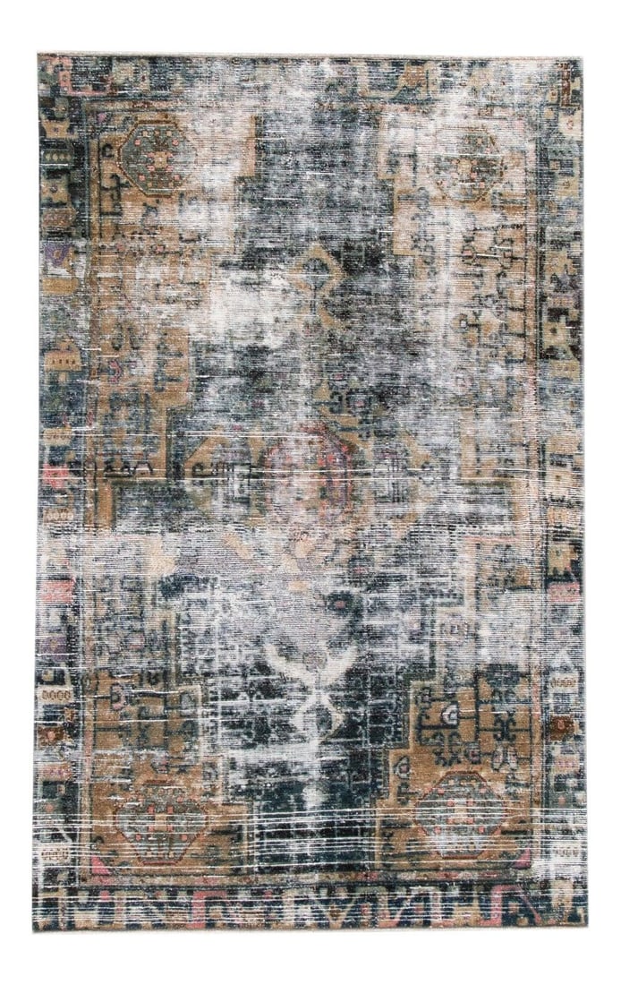 Handmade Blue Wool Rug Vintage Boho Chic 3'9 x 6 Geometric Design: Handmade Blue Wool Rug Vintage Boho Chic 3'9 x 6 Geometric Design Discover the charm of this beautiful vintage Boho chic hand-knotted wool rug, featuring a captivating blue field complemented by accen