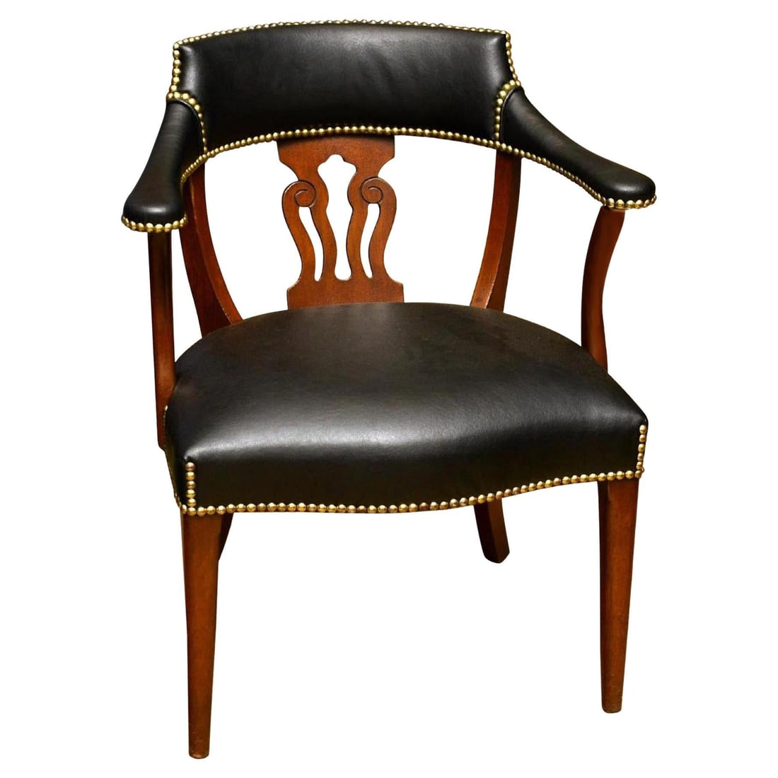Modern English Captains Chair Mahogany Leather Custom Upholstery (1 of 7)