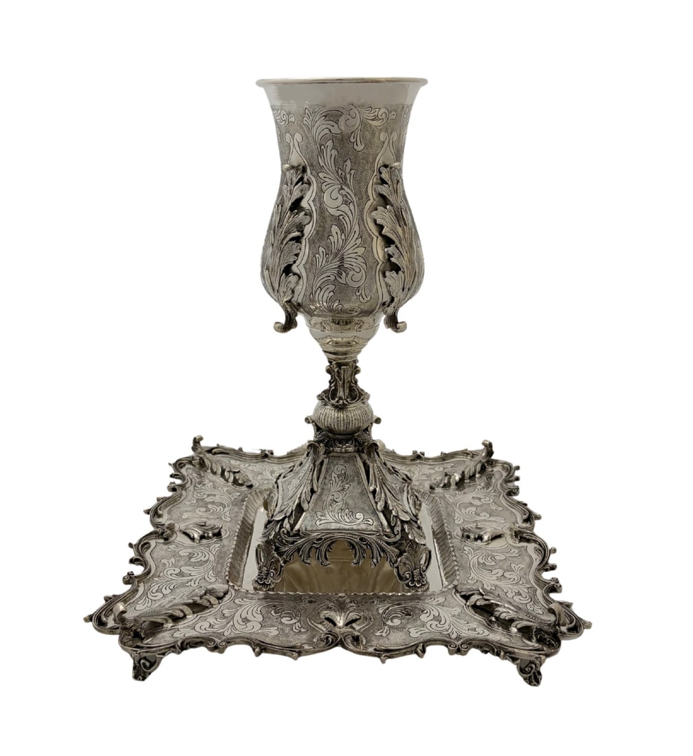 Ornate Handmade 925 Sterling Silver Eliyahu Cup and Tray Set (1 of 5)