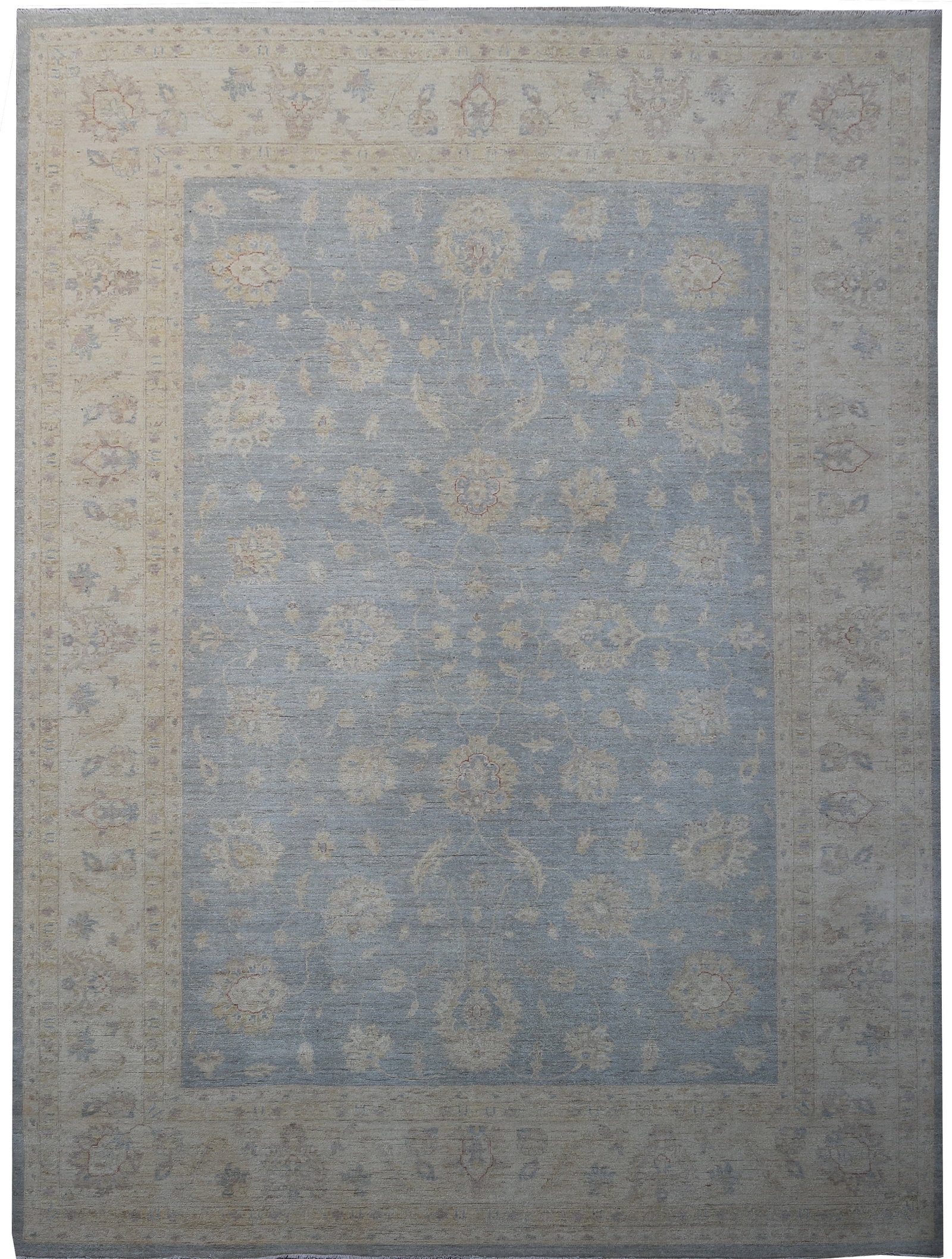9 x 12 Light Blue Chobi Peshawar Hand-Knotted Wool Rug from Pakistan (1 of 6)