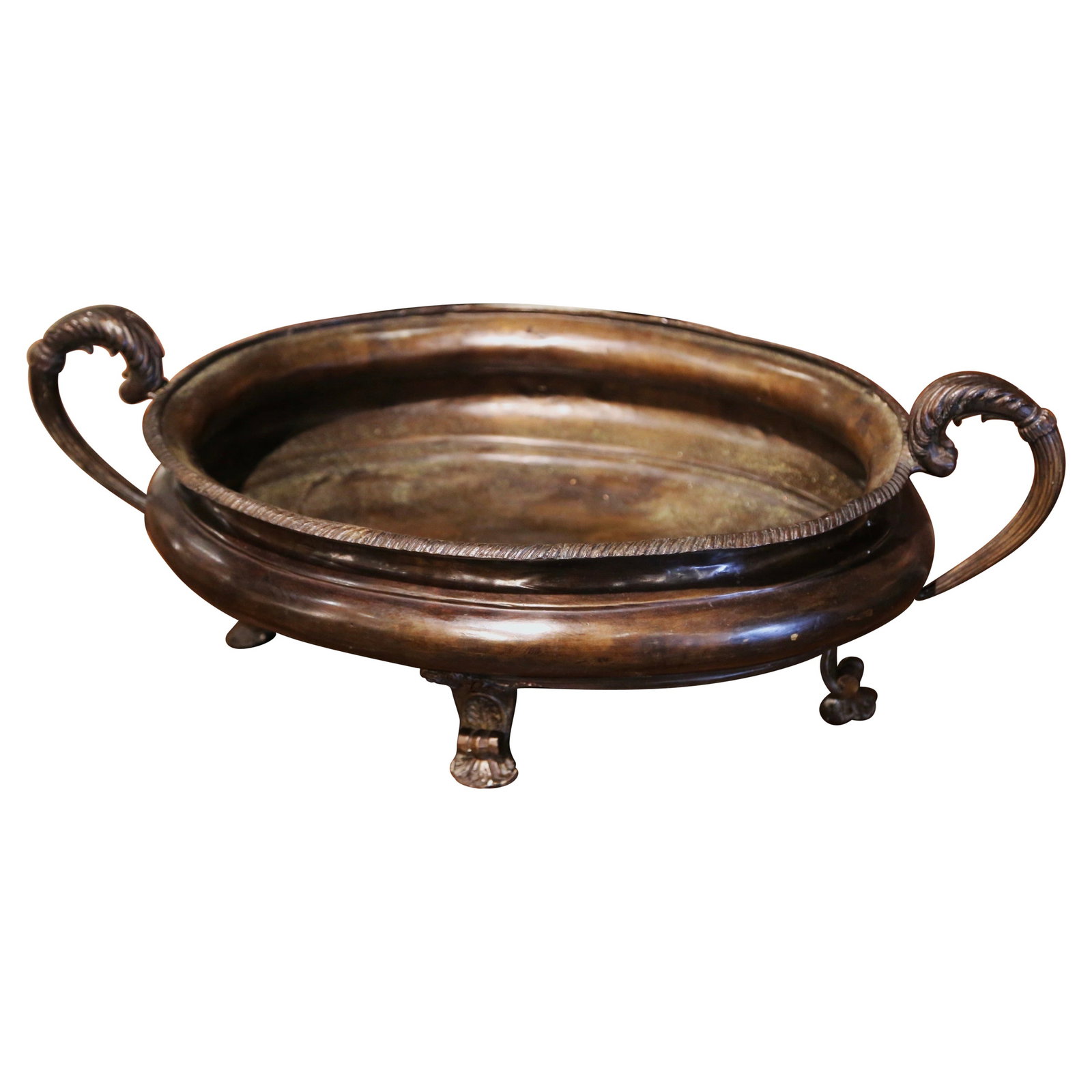 19th Century French Neoclassical Patinated Bronze Jardiniere with Leaf Handles (1 of 10)