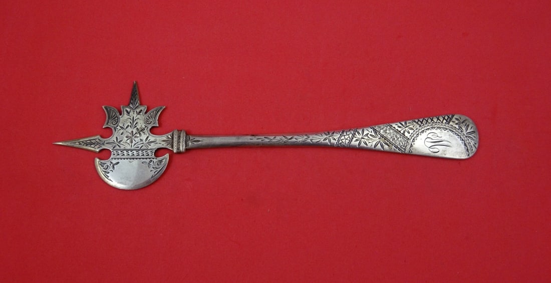 Sterling Silver Cheese Hatchet with Pick by Shiebler Japonesque Engraved 8 Inch (1 of 2)