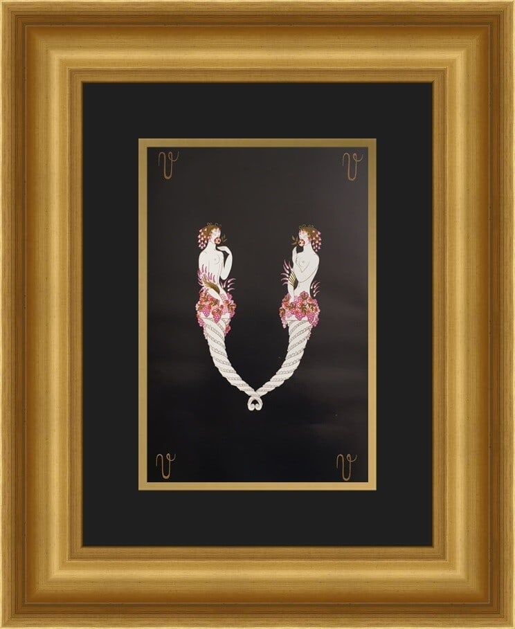 Erte Alphabet Suite V Custom Framed Art Deco Print 17x21: Erte Alphabet Suite V Custom Framed Art Deco Print 17x21 This exquisite print features the title "Alphabet Suite 'V'" by the renowned artist Erte, elegantly framed and matted to enhance its Art Deco s
