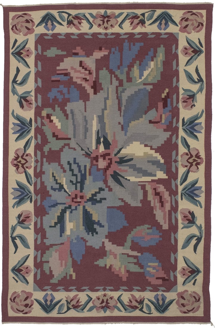 Wool Floral Needlepoint Rug Hand-Hooked Dhurrie Modern Area Carpet 6x9 (1 of 13)