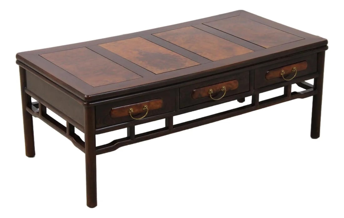Rectangular Walnut Coffee Table with Rosewood and Burl Panels (1 of 10)