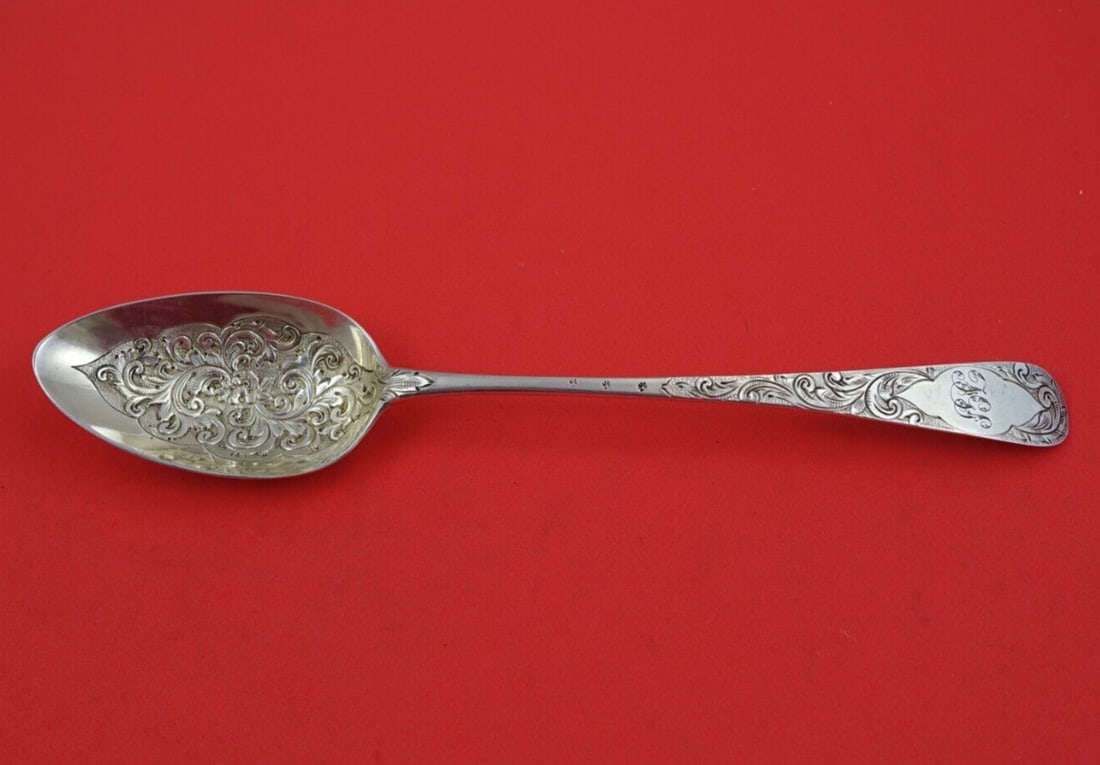 Georgian Sterling Silver Serving Spoon 9 inch Chased c. 1788 (1 of 3)