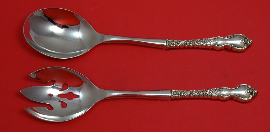 International Sterling Silver Du Barry Salad Serving Set 2pc Pierced Fork Spoon (1 of 3)