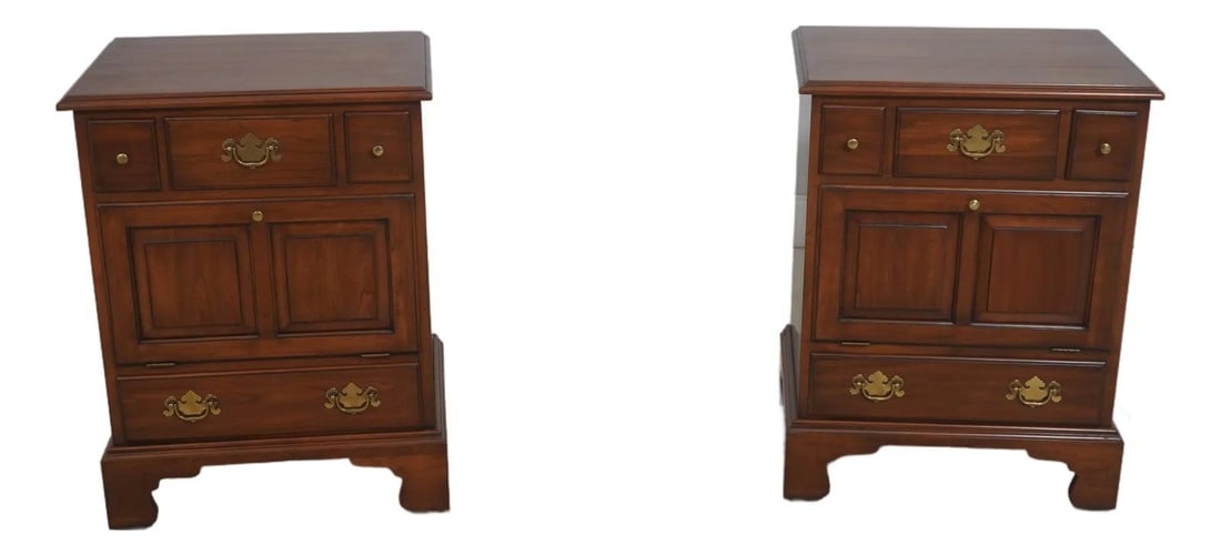 Set of Two Cherry Wood 4 Drawer McKenzie Nightstands Chippendale Style (1 of 10)