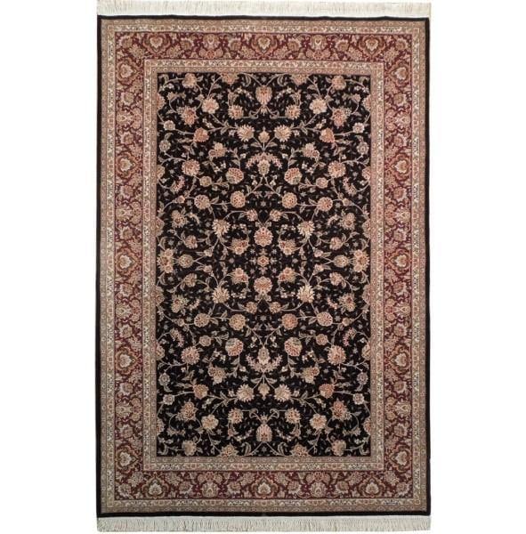 5.9 x 8.7 Wool Silk Rug 200 KPSI Black Burgundy: 5.9 x 8.7 Wool Silk Rug 200 KPSI Black Burgundy Free continental US Shipping Explore the elegance of this 5.9 x 8.7 fine quality rug, crafted from a luxurious blend of wool and silk. Featuring a strik