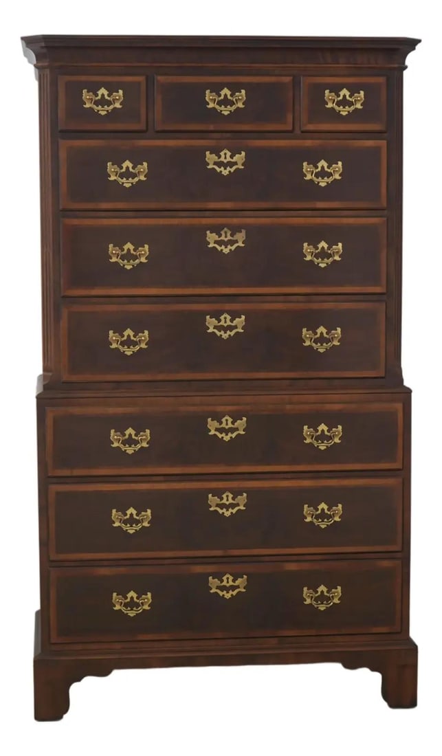 Aston Court Walnut Highboy Chest with Nine Drawers and Brass Accents (1 of 10)