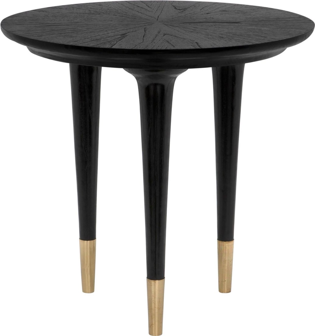 Maganini Side Table Charcoal Black Brass Caps by Noir: Maganini Side Table Charcoal Black Brass Caps by Noir Introducing the Maganini Side Table, a perfect blend of classic elegance and modern functionality. This exquisite piece features a sleek Charcoal