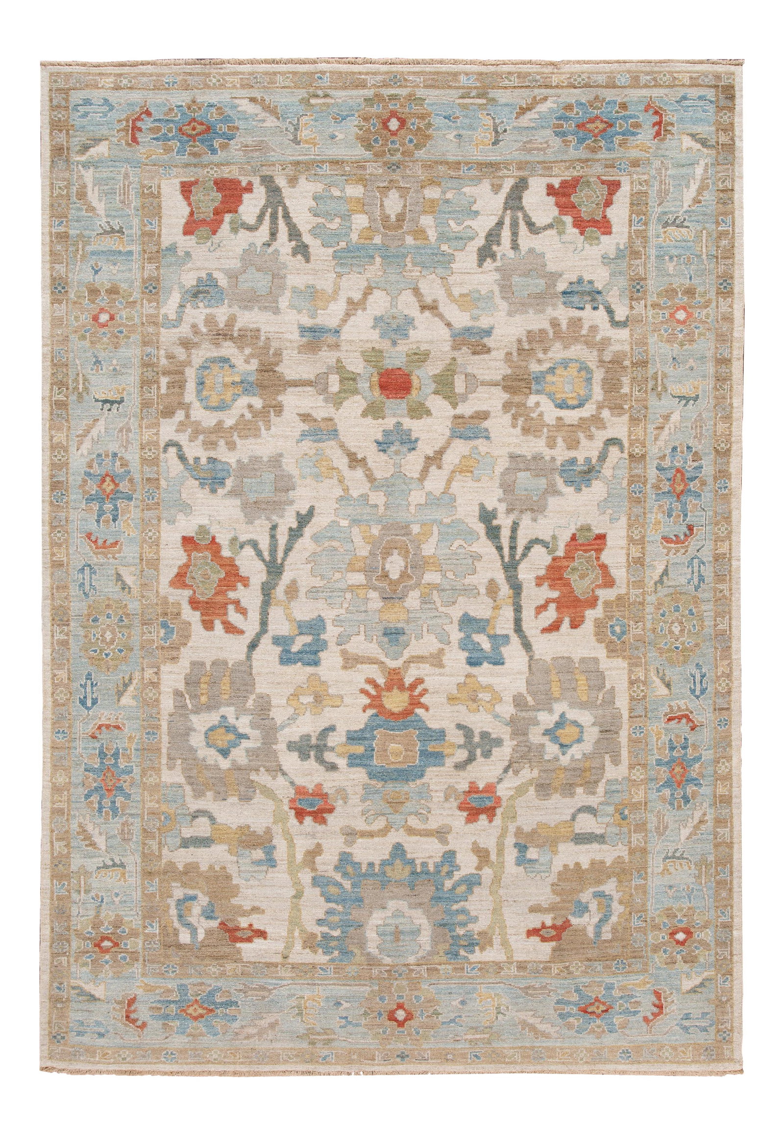 Elegant Hand Knotted Sultanabad Wool Rug 8'1 x 11'10 Ivory Floral Design: Elegant Hand Knotted Sultanabad Wool Rug 8'1 x 11'10 Ivory Floral Design Enhance your living space with this stunning contemporary Sultanabad rug, meticulously hand knotted from high-quality wool. Fea