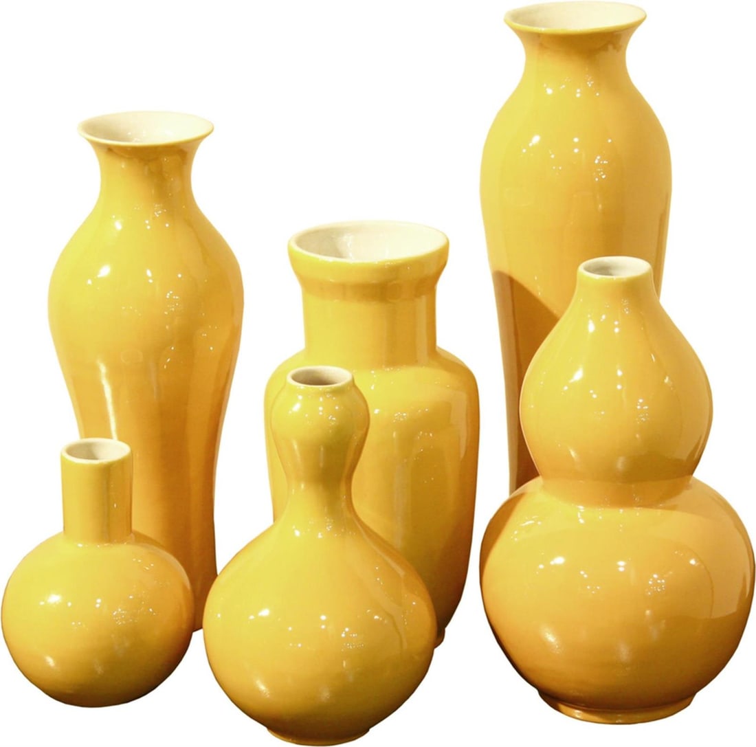 Artisan Handmade Yellow Ceramic Vases Set of 2 (1 of 2)
