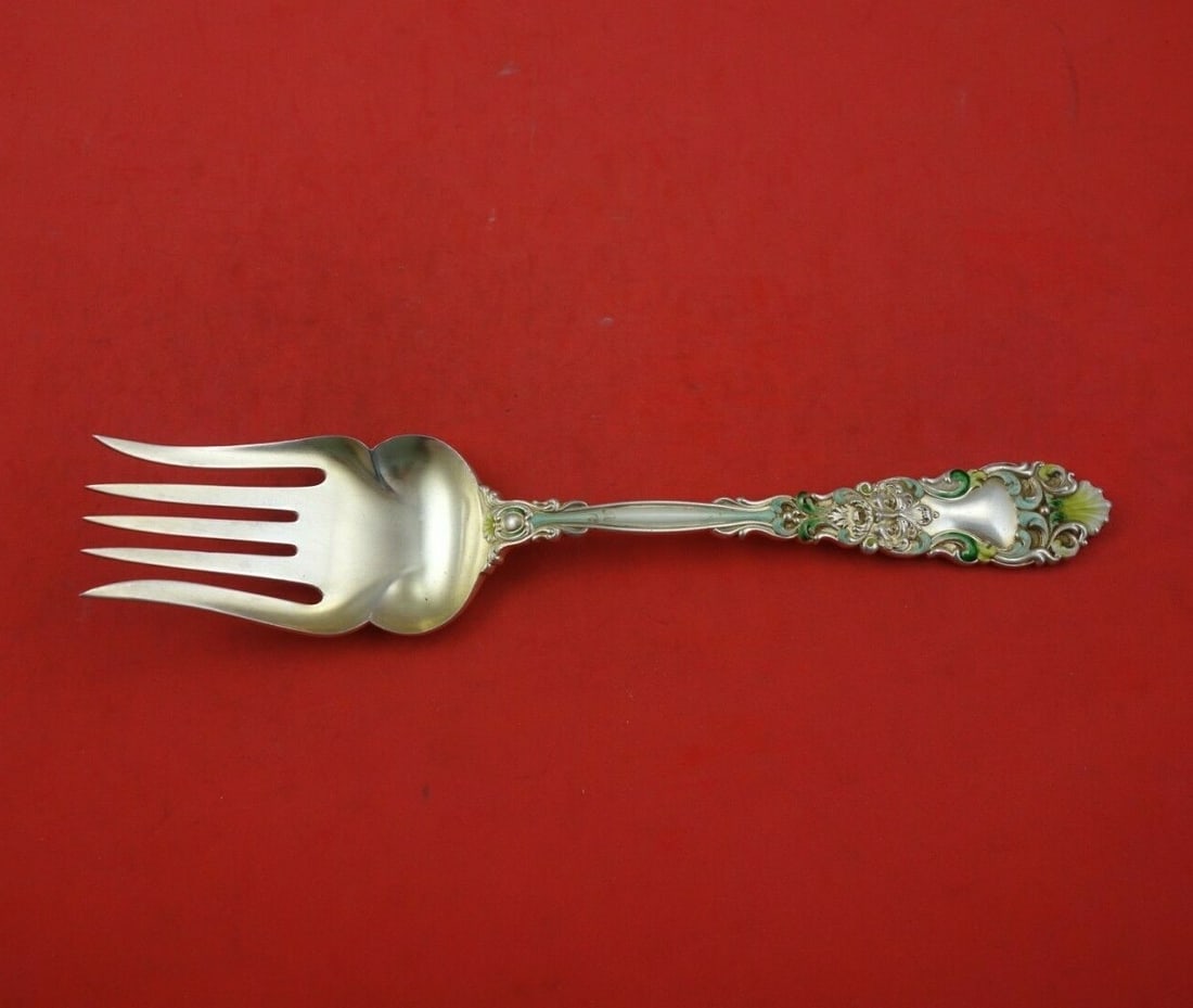 Dominick & Haff Renaissance Sterling Silver Salad Serving Fork with Enamel 8 3/4" (1 of 3)