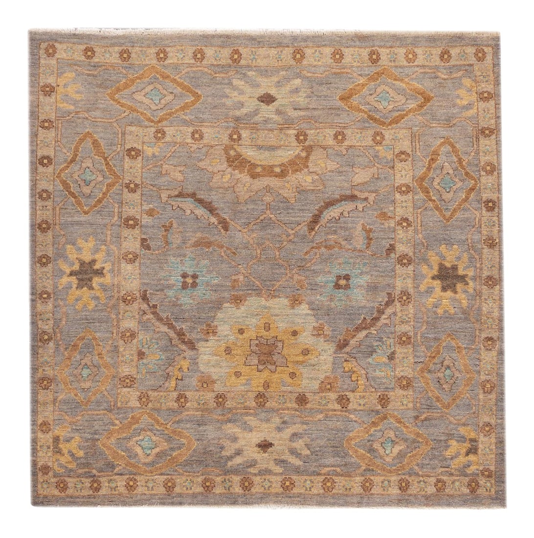 21st Century Modern Square Sultanabad Wool Rug 6' x 6'3' Brown Purple: 21st Century Modern Square Sultanabad Wool Rug 6' x 6'3' Brown Purple Experience the elegance of this 21st century modern square Sultanabad rug, meticulously hand knotted with a stunning brown motif a