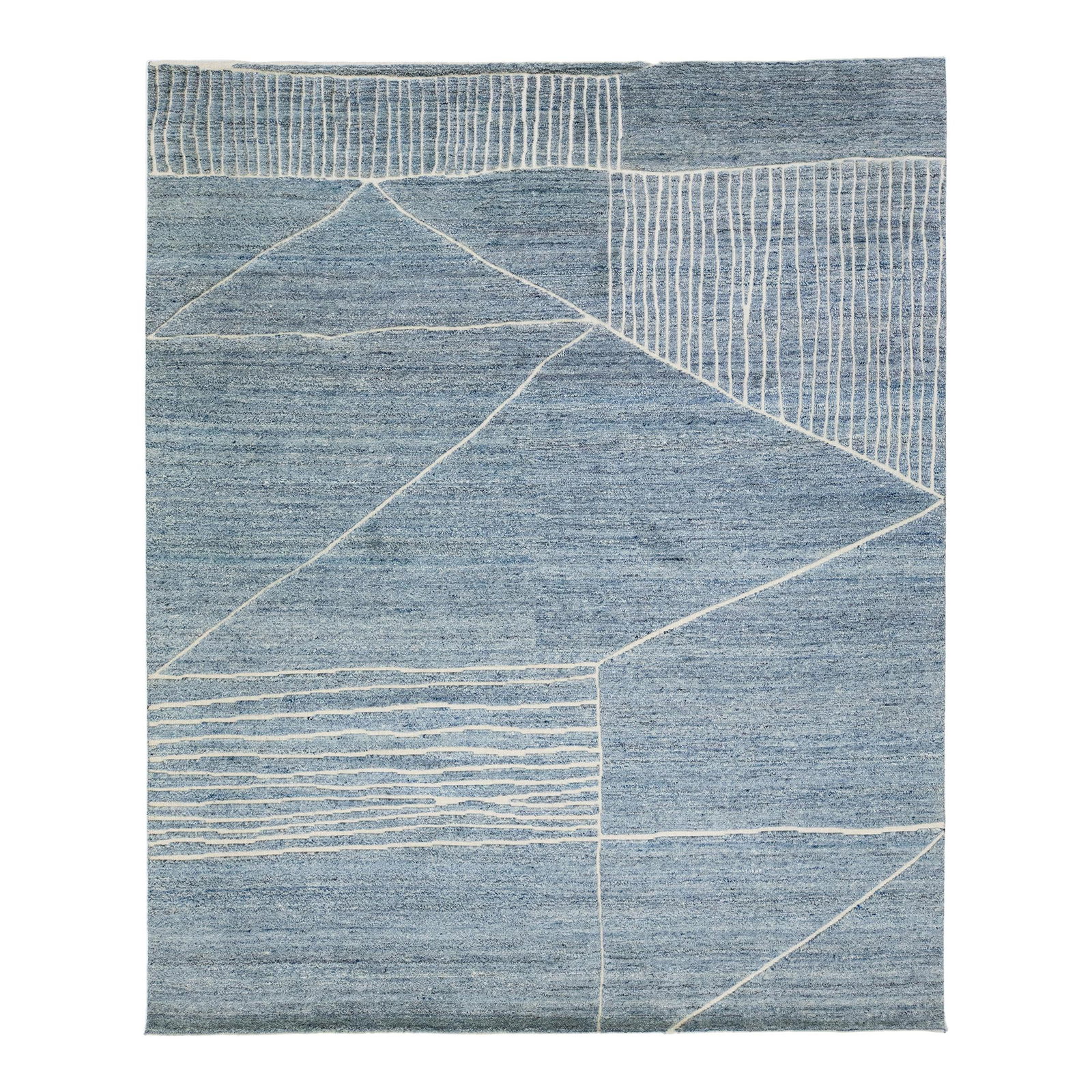 Blue Moroccan Style Wool Rug 8'2 x 9'11: Blue Moroccan Style Wool Rug 8'2 x 9'11 Elevate your living space with this exquisite blue Moroccan style modern wool rug. Featuring a captivating geometric motif, this rug embodies a contemporary abs