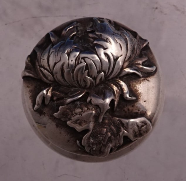 Sterling Silver Snuff Box with Chrysanthemum Motif by Shiebler Gold Washed Interior (1 of 5)