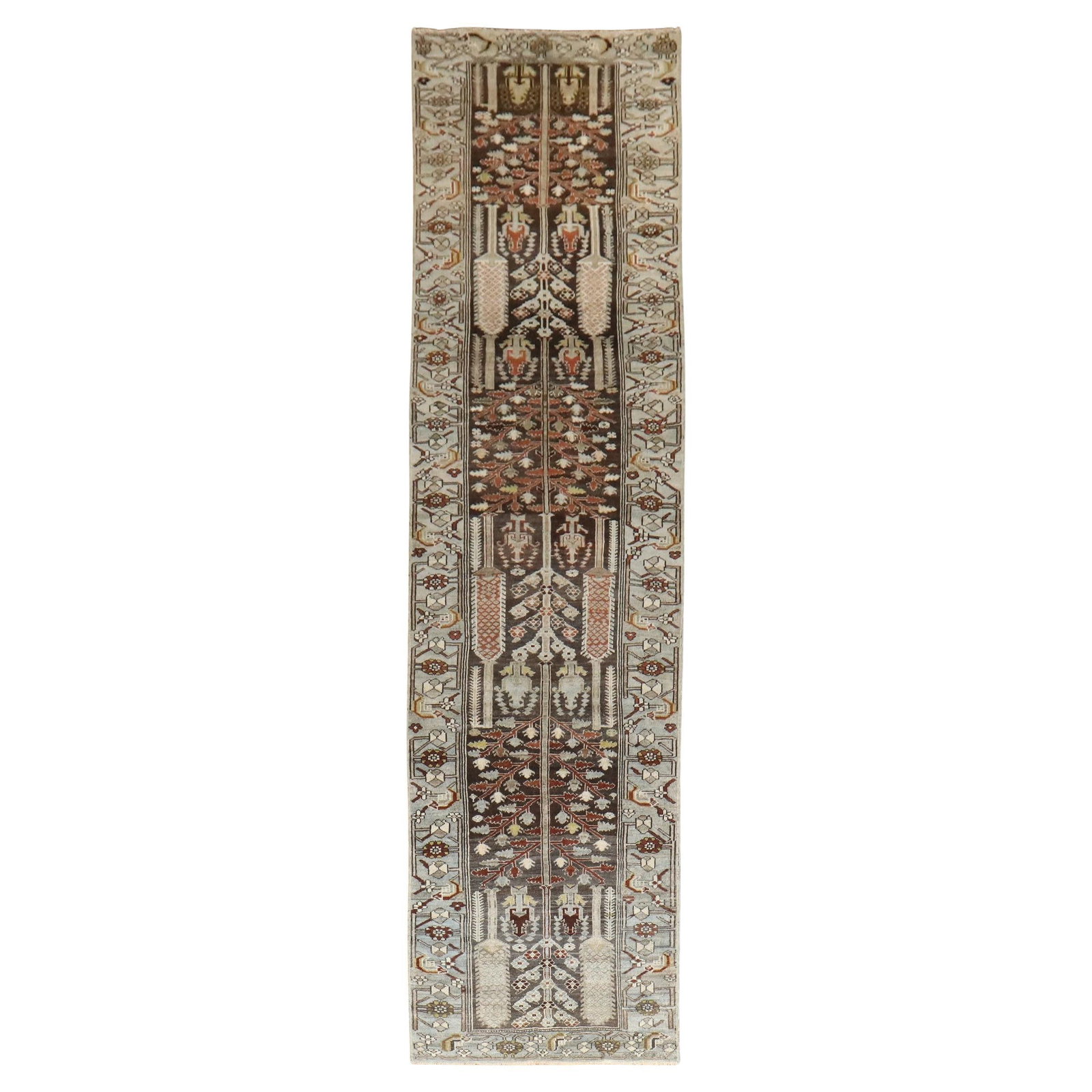 Early 20th Century Brown Kurdish Bakhtiari Wool Runner 39 x 163 in (1 of 10)