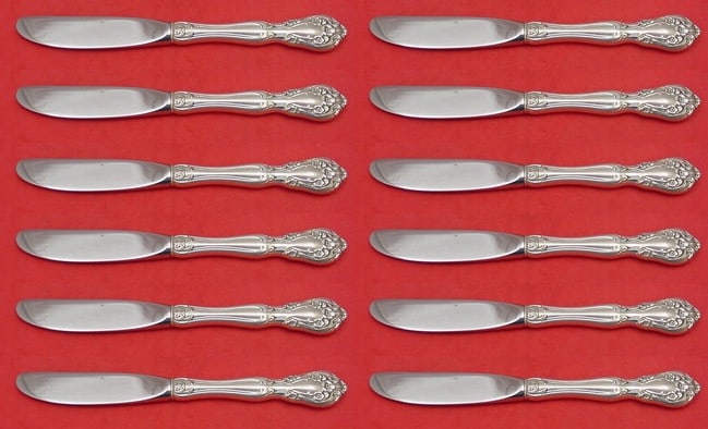 Alvin Chateau Rose Sterling Silver Butter Spreader Set 12pcs 6 1/4 inches (1 of 1)