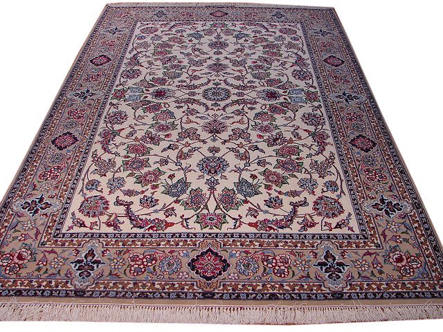 Signed Persian Isfahan Rug 5 x 7.8 Wool Silk 500 Kpsi Super Fine: Signed Persian Isfahan Rug 5 x 7.8 Wool Silk 500 Kpsi Super Fine Free continental US Shipping This super fine Persian Isfahan rug showcases exceptional craftsmanship, featuring a harmonious medallion