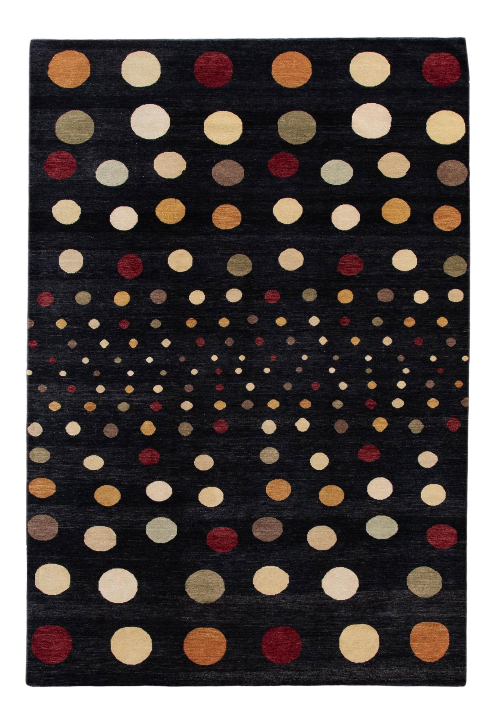 Contemporary Handmade Wool Rug Black Polka Dot Design 6'2 x 9'2 (1 of 10)