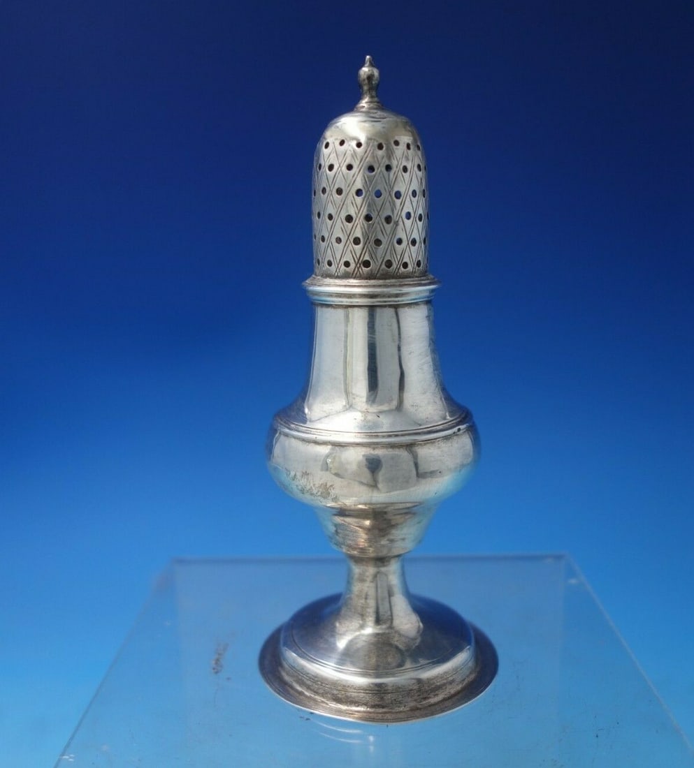 Antique English Georgian Sterling Silver Pepper Shaker with Crosshatch Design (1 of 7)