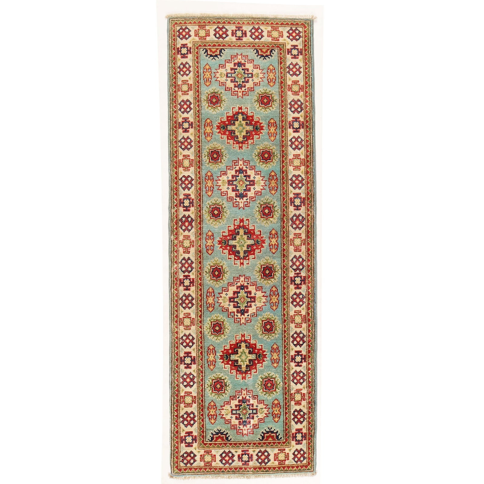 2' x 6' Handmade Tea Green Kazak Wool Runner Rug (1 of 6)