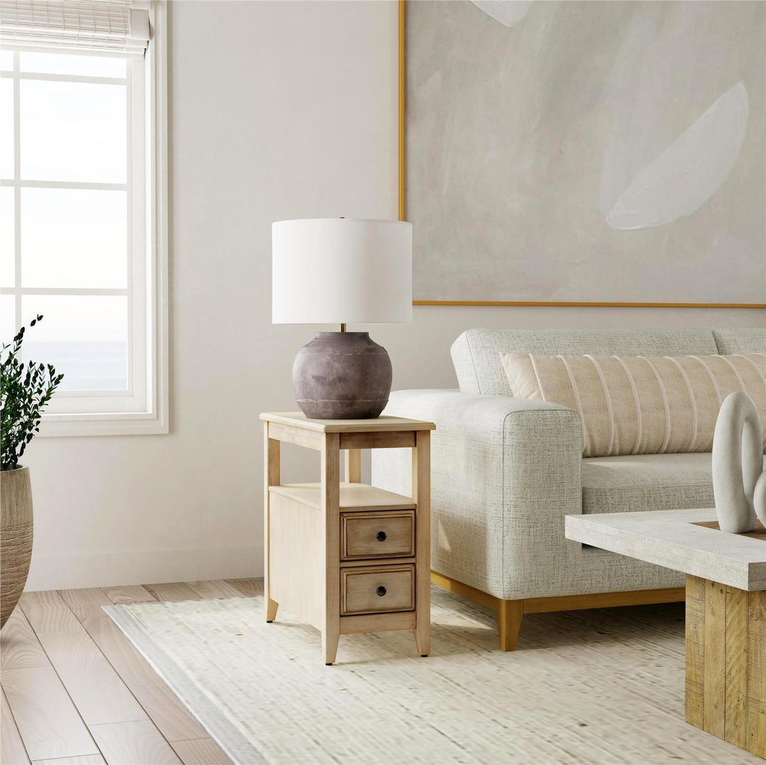 Marcus Collection Rectangular Side Table in Beige Finish - 7