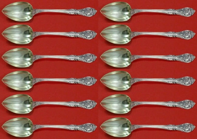 Gorham King Edward Sterling Silver Grapefruit Spoon Set 12 pcs Fluted 6 inch (1 of 4)