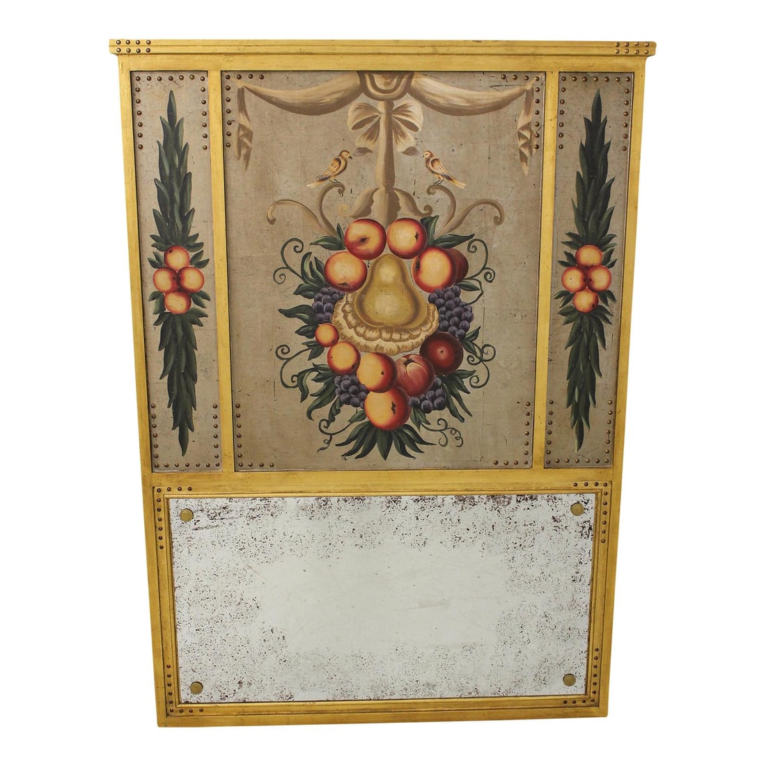 Elegant Large Gold Gilt Trumeau Mirror with Hand-Painted Fruit (1 of 10)