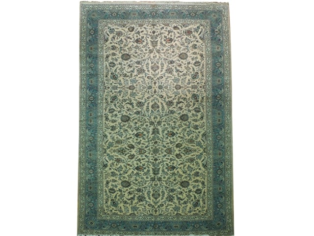 10' x 18'7" Signed Greenish Ivory Persian Kashan Rug (1 of 6)