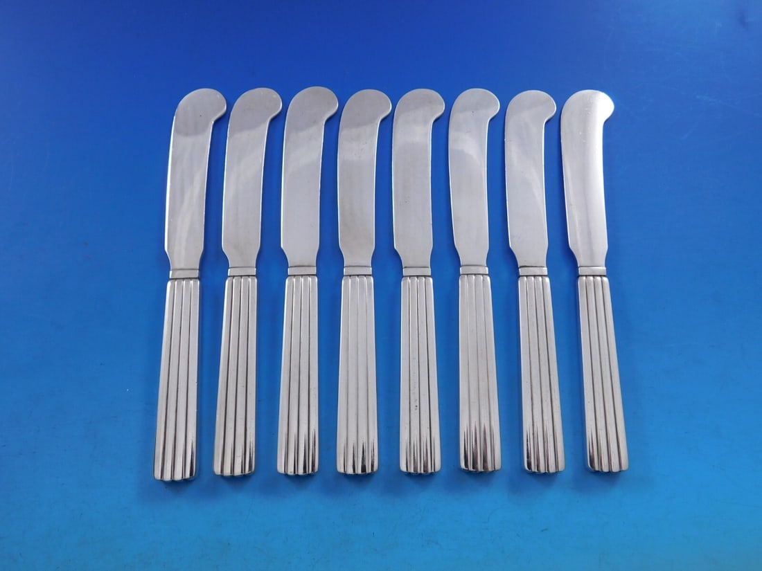 Georg Jensen Bernadotte Sterling Silver Butter Spreader Set of 8 6" Paddle Knives (1 of 5)